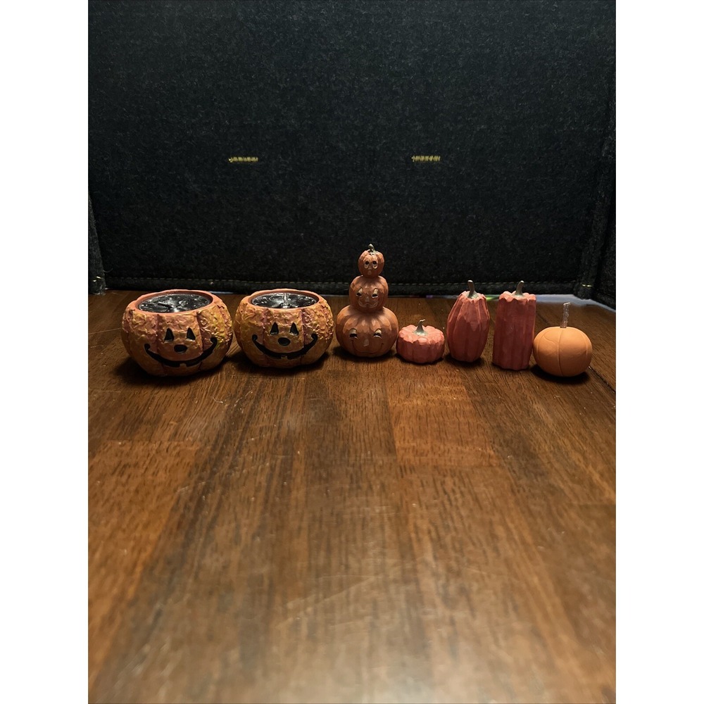 Lot Of 7 Pumpkin Miniature Decor Halloween‎ Tealight Candles Jack O Lanterns
